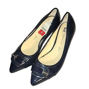 Anne Klein Iflex amanda lPatent Leather Pointed Toe Kitten Heel Shoes Officecoer